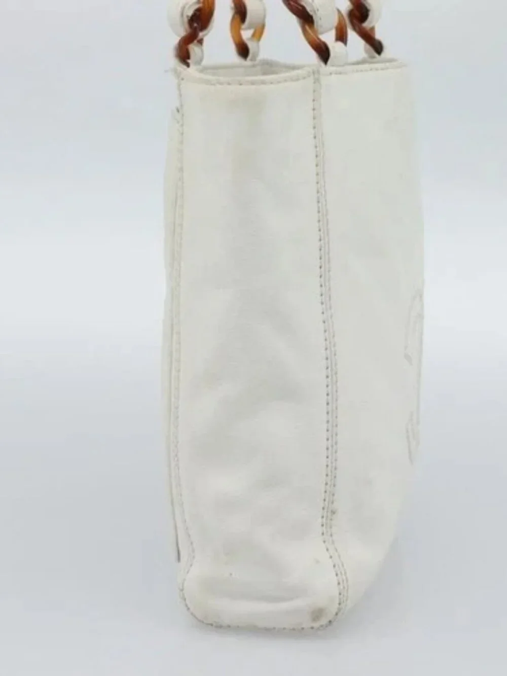 CHANEL Chain Hand Bag Leather White CC Auth 188392A